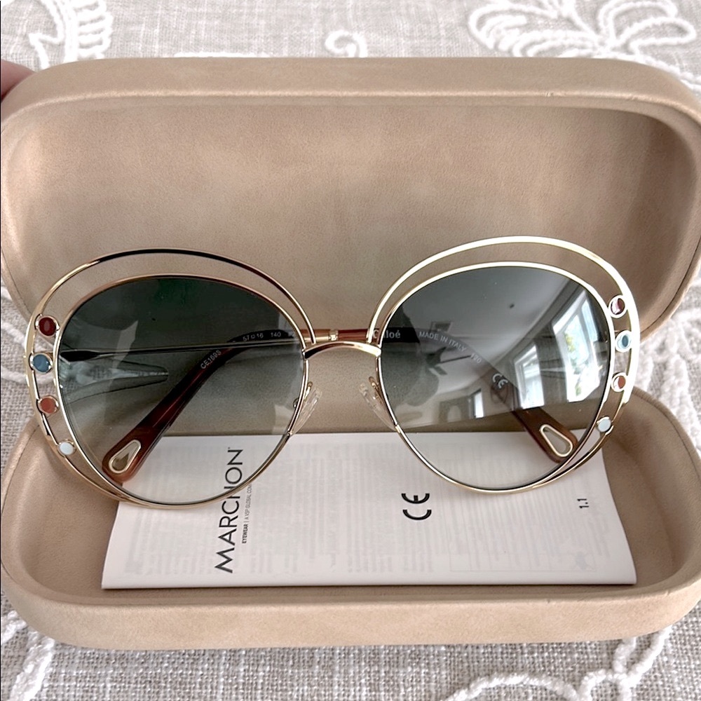 Chloe Authentic NWOT CE169S Sunglasses with Multicolor Accents,Tan Case & COA - Picture 3 of 11